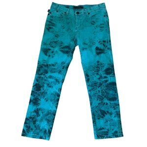 Rock & Republic Womens Tie-Dye Turquoise Straight-Leg Jeans Size 10M Cotton & Sp